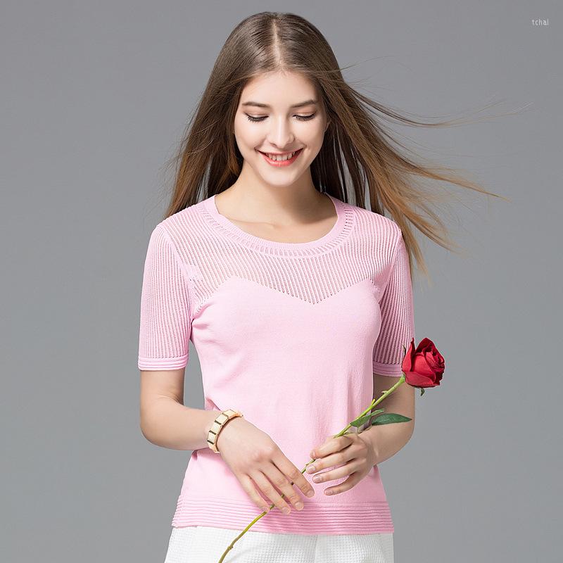 

Women' Sweaters Pink Sweater Women Knitted Woman Oversized Long Fashion 2022 Spring Autumn Plus Large Size Round Collar Short Sleeve