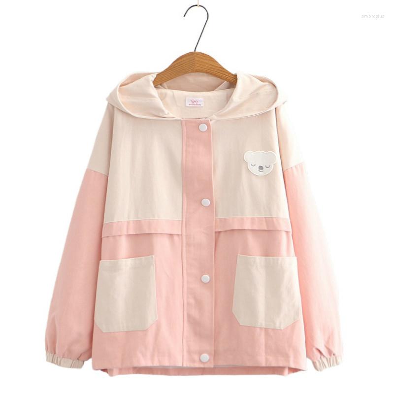 

Women's Jackets Cartoon Bear Appliques Sweet Style Jacket For Women 2022 Autumn Winter Zipper Long Sleeve Basic Outerwear Coat, Blue