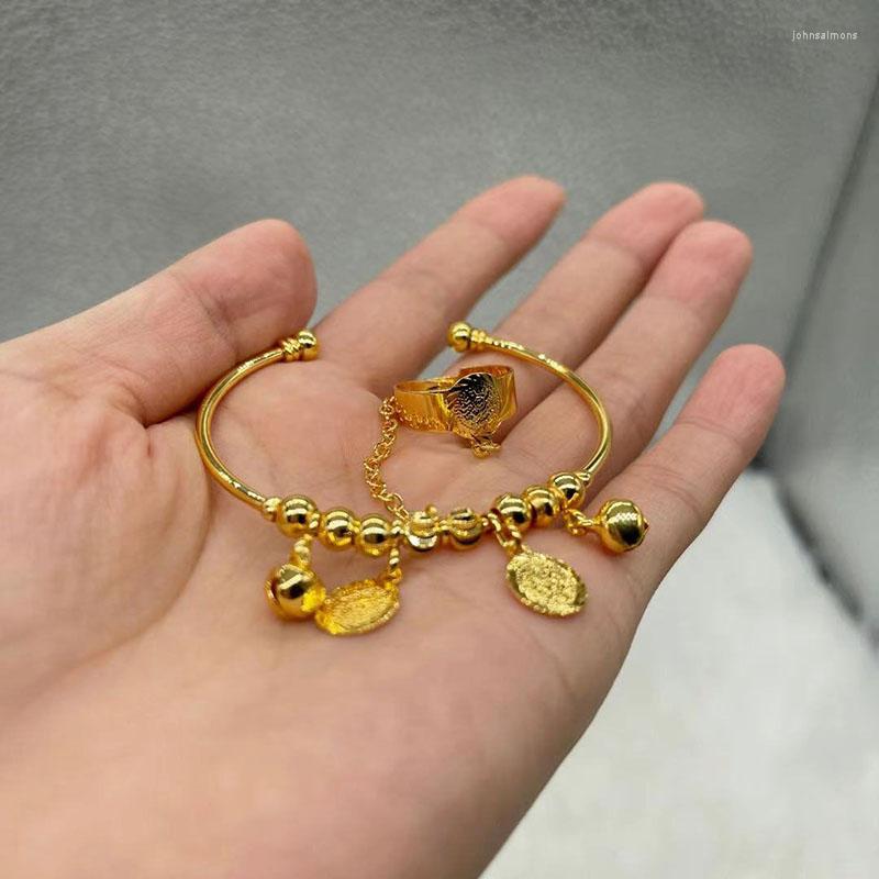 

Bangle Dubai Bangles For Women With Rings Ethiopian Jewelry Set African Coin Bracelet Copper Beads Wedding Gift