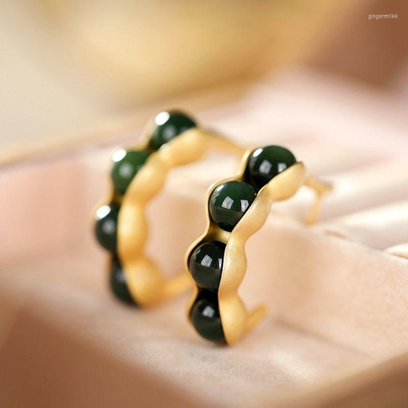

Dangle Earrings Natural And Tianbiyu Four Beans Chinese Retro Court Style Unique Ancient Gold Craft Women's Luxury Silver Jewelry