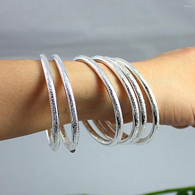 

Bangle Women 925 Fashionable Sweet Bohemia Silver Bracelet Print Pattern Noble