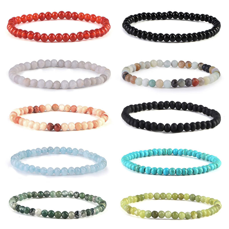 

4mm 6mm 8mm Natural Stone Strands Beaded Elastic Charm Bracelets For Women Men Bangle Handmade Yoga Jewelry