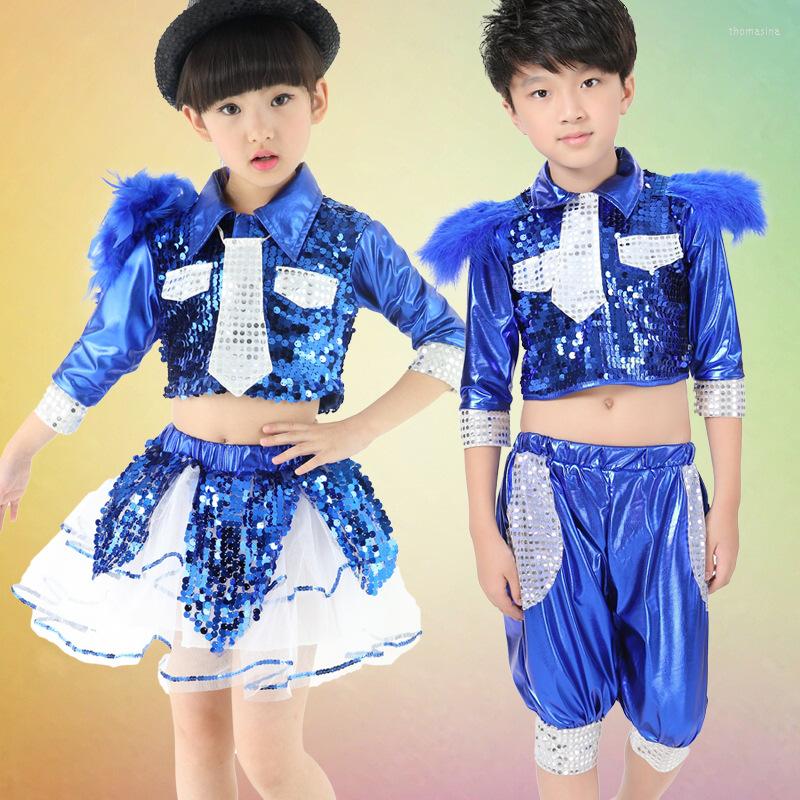 

Stage Wear Girl Boy Jazz Dance For Girls Costumes Kids Hip Hop Dancing Children Performance Costume Boys, Blue girls