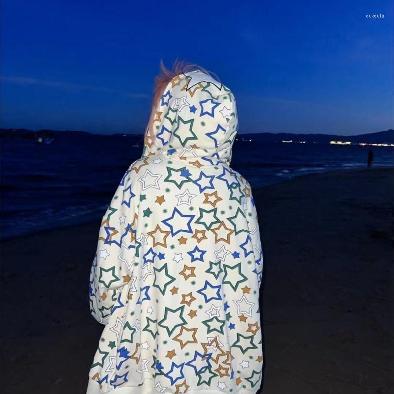 

Men's Hoodies Zipper Cardigan Jacket Women's Spring And Autumn Student Loose Full Print Star Hooded Sweater Men, Pink