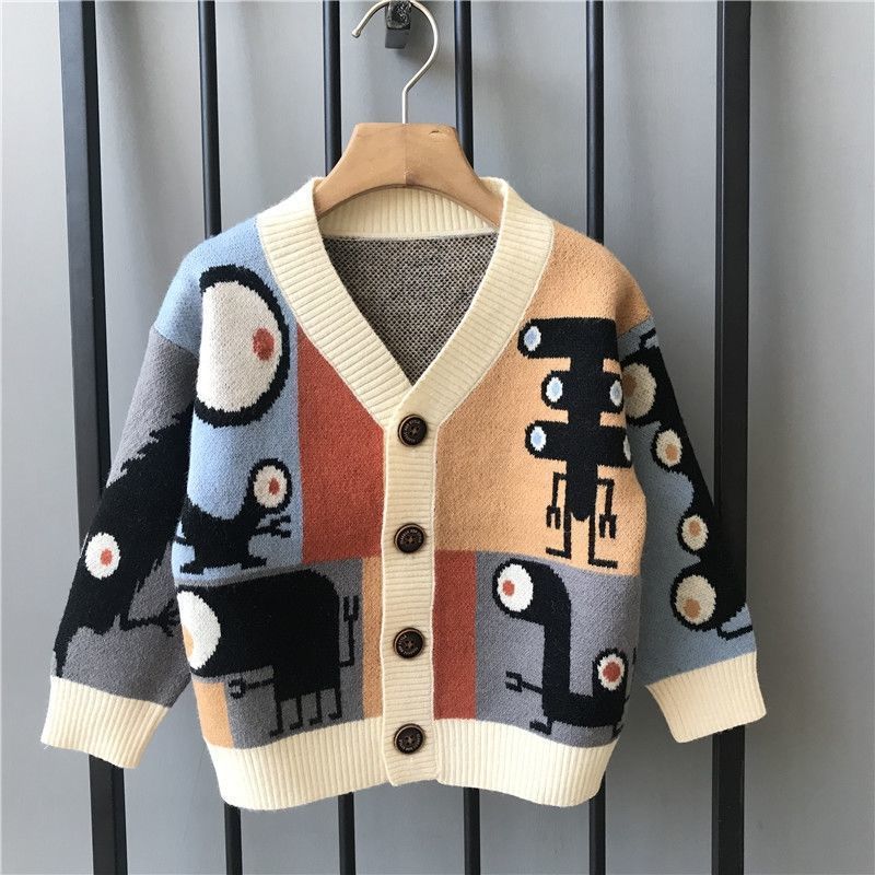 

Jackets Children s Clothing Boys Coat Autumn and Winter Knitwear Sweater Cartoon Top Cardigan Korean Style Kids Overcoat Fashion 221010, Rhombus fir