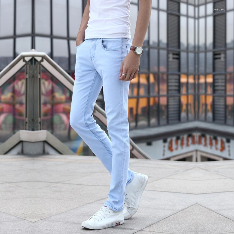 

Men's Jeans 2022 Tide Brand Men's Slim Korean Style Pencil Pants Trend Straight Youth Light Blue Long Men