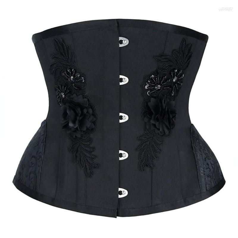 

Bustiers & Corsets Womens Retro Embroidery Bead Flower Busk Closure Waist Shaping Underbust Corset Steel Boned Heavy Training Bustier, Black