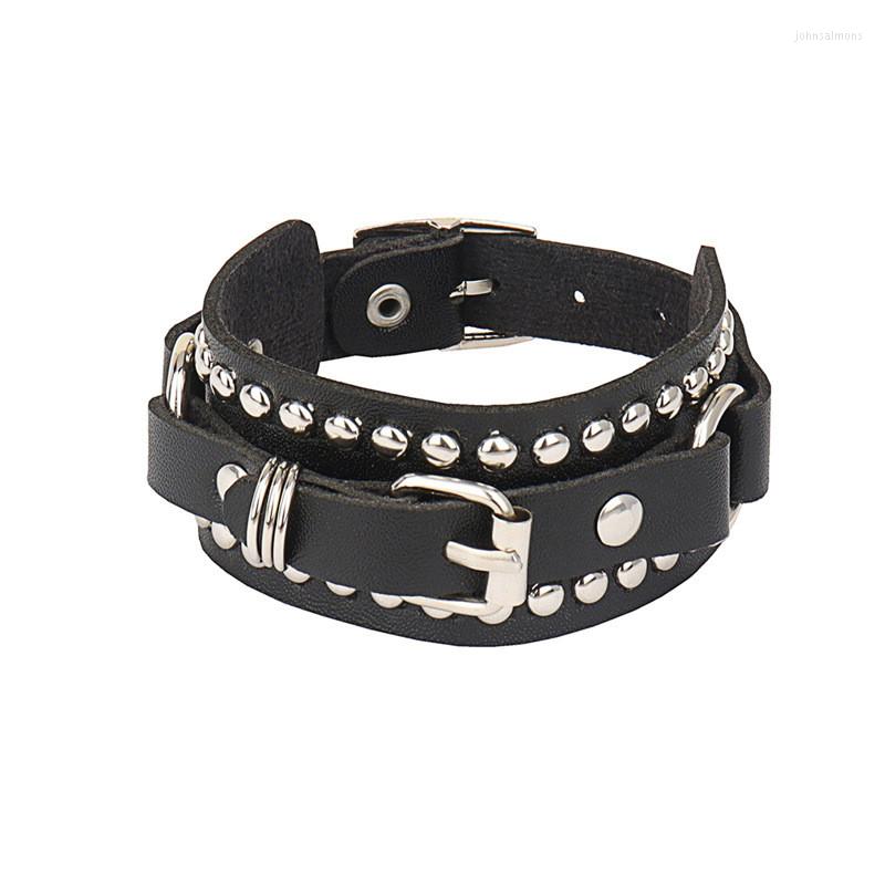 

Link Bracelets PU Leather Bracelet Punk Adjustable Goth Cuff Gothic Rivet Buckle Wristband For Men Women