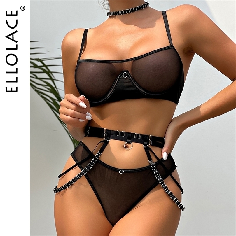 

Sexy Set Ellolace Lingerie Sensual Female Underwear Transparent Bra Panty Set Naughty See Through Intimate Sexy Lace Garter Outfits 221010, Black