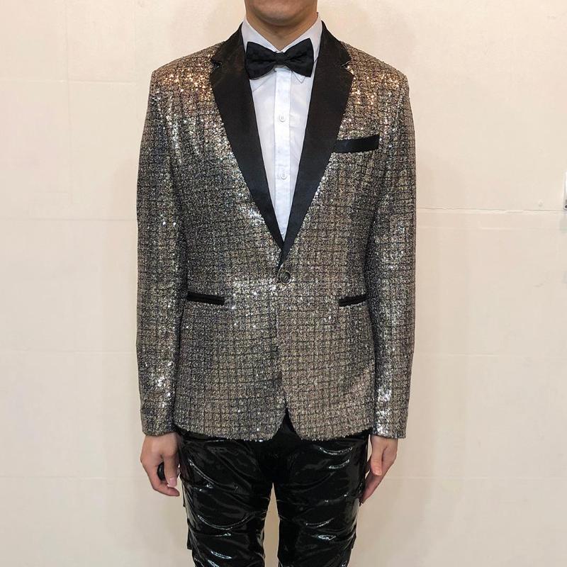 

Men's Suits Bar Stage Star Singer Concert Glitter Sequins Blazers Male Banquet Host Formal Tuxedo Nightclub Wedding Suit Jacket, Gold