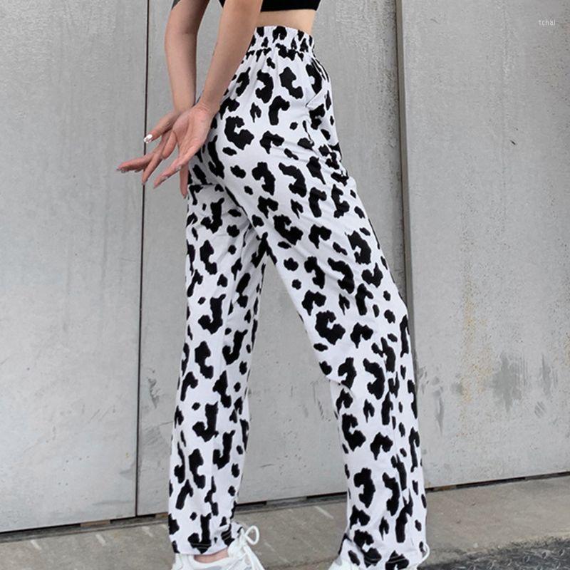 

Women's Pants Women Milk Cow Printed Elastic High Waist Trousers Summer Loose Straight Korean Harajuku Sweatpants Casual Streetwear With, Picture shown