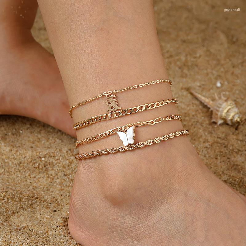 

Anklets Women's Multi-layer Metal Butterfly Letter Chain Anklet Combination 5-piece Set Fashion Personality Style