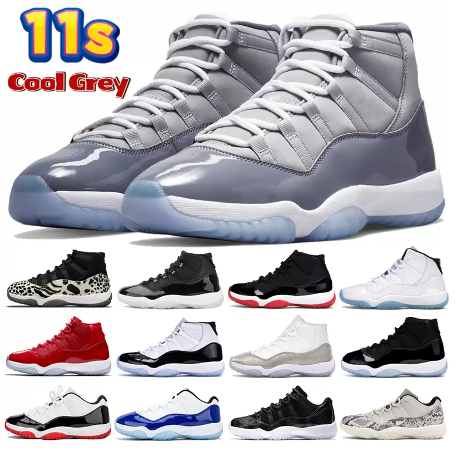 2022 Chaussures de basket-ball pour hommes Jumpman High 11 Low Og 11s Cool Grey Anniversary Bred Concord Mens Women 11 Cap et Robe Trainers Sneak