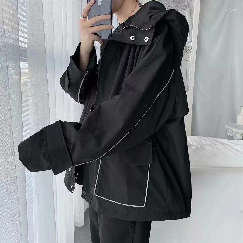 

Men's Jackets 2022 Fashion Men's Jacket Hooded Zippered Tooling Style Pocket Loose Bf Spring And Autumn Ins Windbreaker, Black