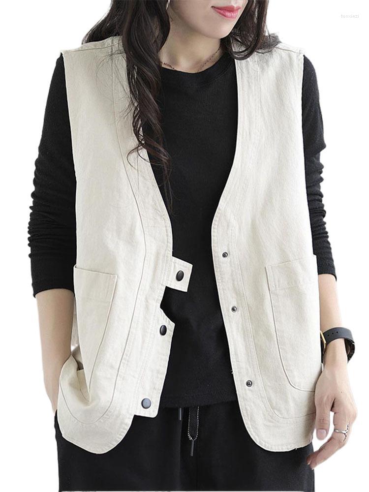 

Women's Vests FairyNatural Fall Spring Fashion Waistcoats Ladies Loose Retro Cotton Vest Women Luxury Casual Harajuku Sleeveless Coats, Black