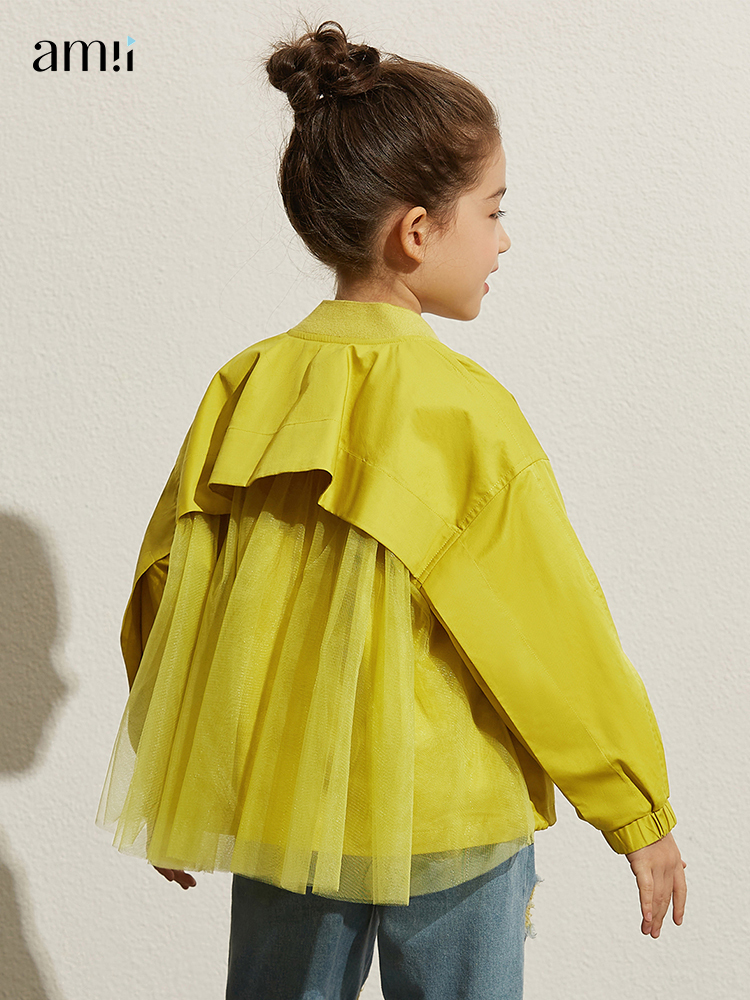 

Jackets Amii Kids for 3 12Y Spring Autumn Jacket Girls Casual Stand Collar Long Sleeves Loose Patchwork Mesh Coat 22170060 221010, Light blue