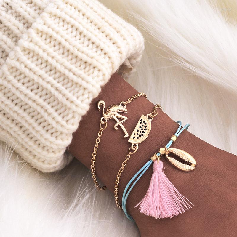 

Link Bracelets Layered Bracelet Set Adjustable Multiple Flamingo Stackable Wrap Bangle Bohemia Jewelry For Women Girls