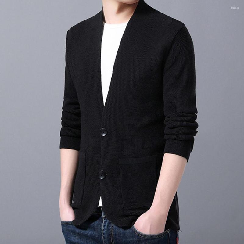 

Men's Sweaters Chic Spring Sweater Coat Solid Color Buttons Men Anti-shrink Pure Fall, Black