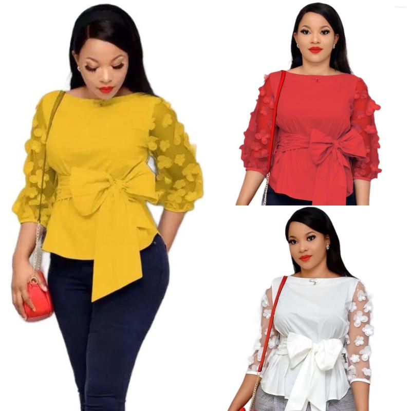 

Women' Blouses Women' Shirt Casual And Versatile Half Sleeve Solid Medium Top Lace O-Neck Shirts Women Bowknot, White