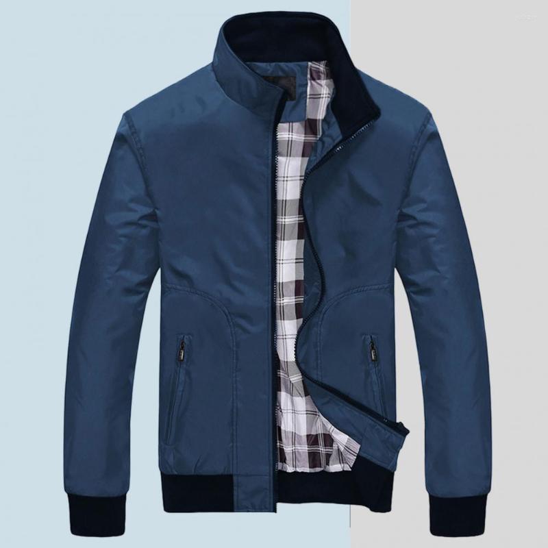 

Men's Jackets Stylish Men Coat Solid Color Fine Stitching Breathable Plaid Lining Pockets, Black
