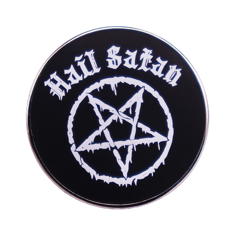 

Hail Satan Pentagram enamel pin Satanism Evil Devil Occult Satanic Grunge Pentagrams Brooch Halloween Gothic dark jewelry, As picture
