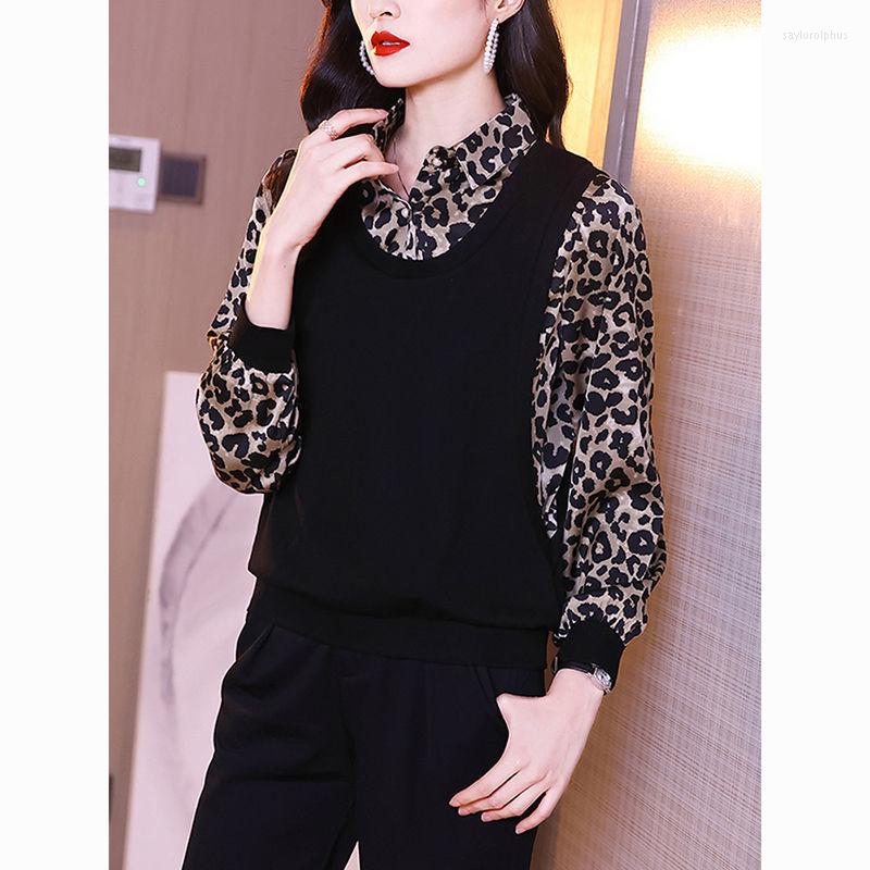 

Women's Blouses Women Blouse Female 2022 Spring Aunt Pattern Patchwork Top Blusas Mujer De Moda, Brown
