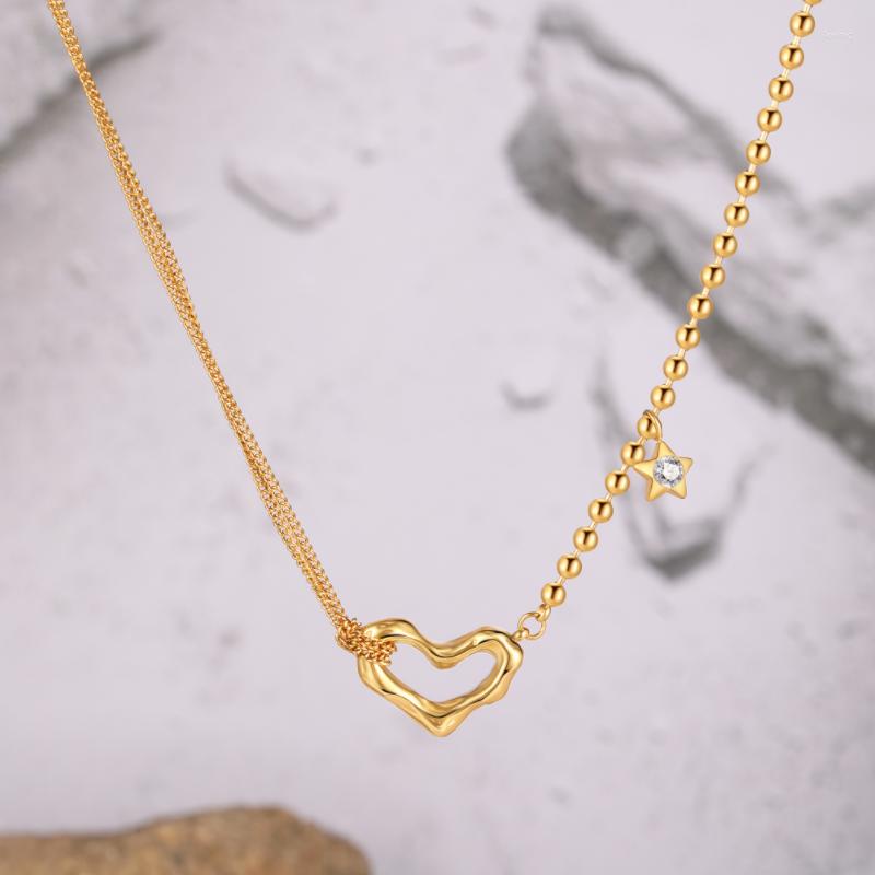 

Chains Korean Stylish Fashion Stainless Steel Golden Knot Chain Heart Zirzon Pendant Necklace For Valentines Gifts Girls/Women