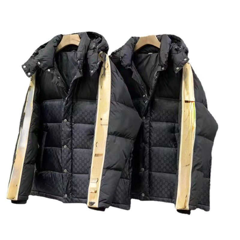 

Designer high version winter limited down jacket fashion webbing stitching warm hooded couple jackets, Black