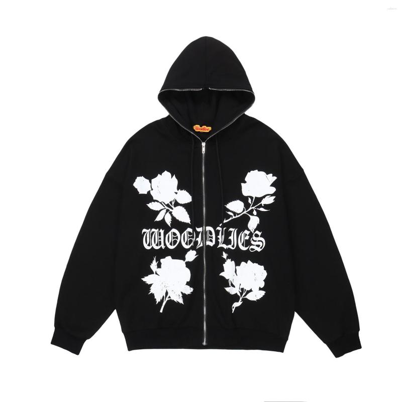 

Men's Hoodies SEVEYFAN Hip Hop Sweatshirts Men Flower Printed Zip Up Streetwear Oversize Pullover For Male, Picture shown