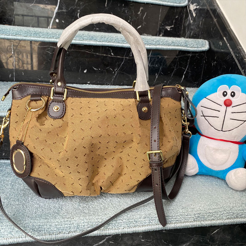 

Large Capacity Handbags Shoulder Bag Canvas Leather Tote Shopping Bags Vintage Zipper Closure Letter Print Handbag Purse Travel Totes Removable Strap Coin Wallets, 36x22x12cm