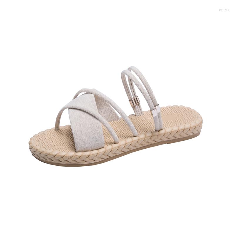 

Sandals Female Fairy Wind Ins Tide 2022 Summer Fashion Wild Net Red Student Ladies Flat Bottom Roman Shoes, Beige