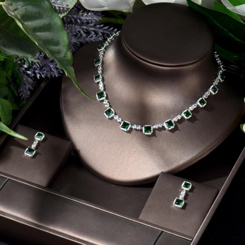 

Necklace Earrings Set HIBRIDE Full Micro Pave Square Design Cubic Zirconia Luxury Women Bridal Wedding Party Dress N-1018, Picture shown