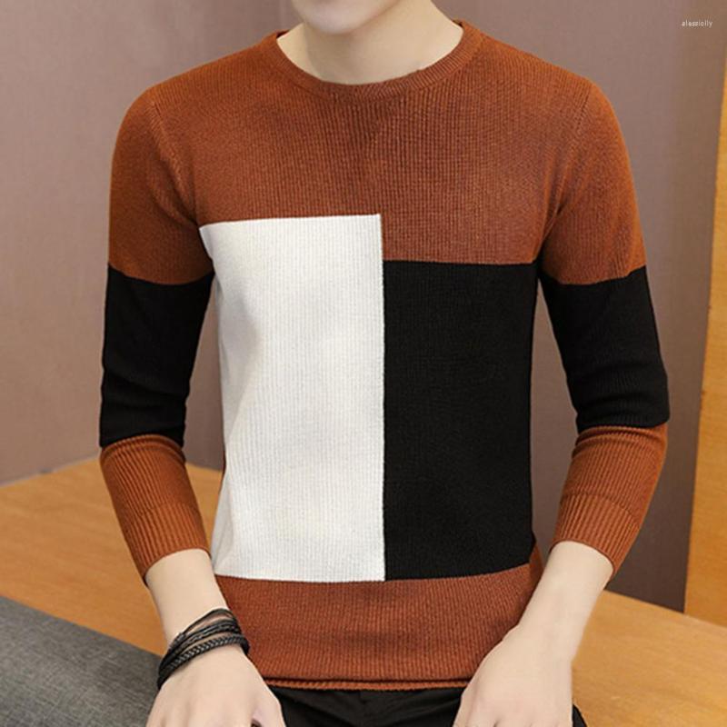 

Men's Sweaters Trendy Men Sweater Patchwork Bright Slim Base Spring, Coffee
