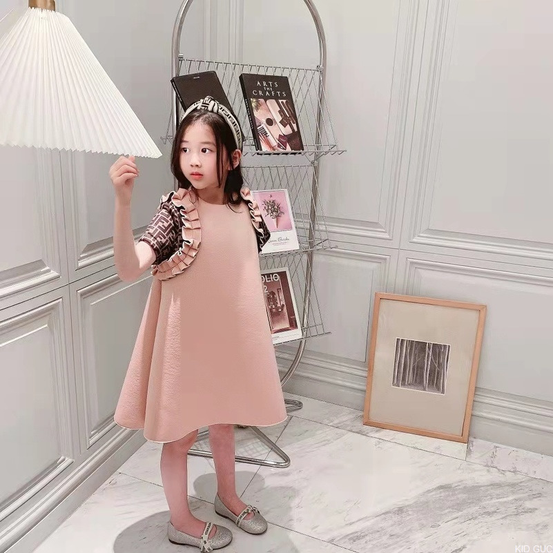 

DHL flower girl dress feather child summer flower wedding dresses 90-160 cm brown baby clothe sets outfits 2022JI70