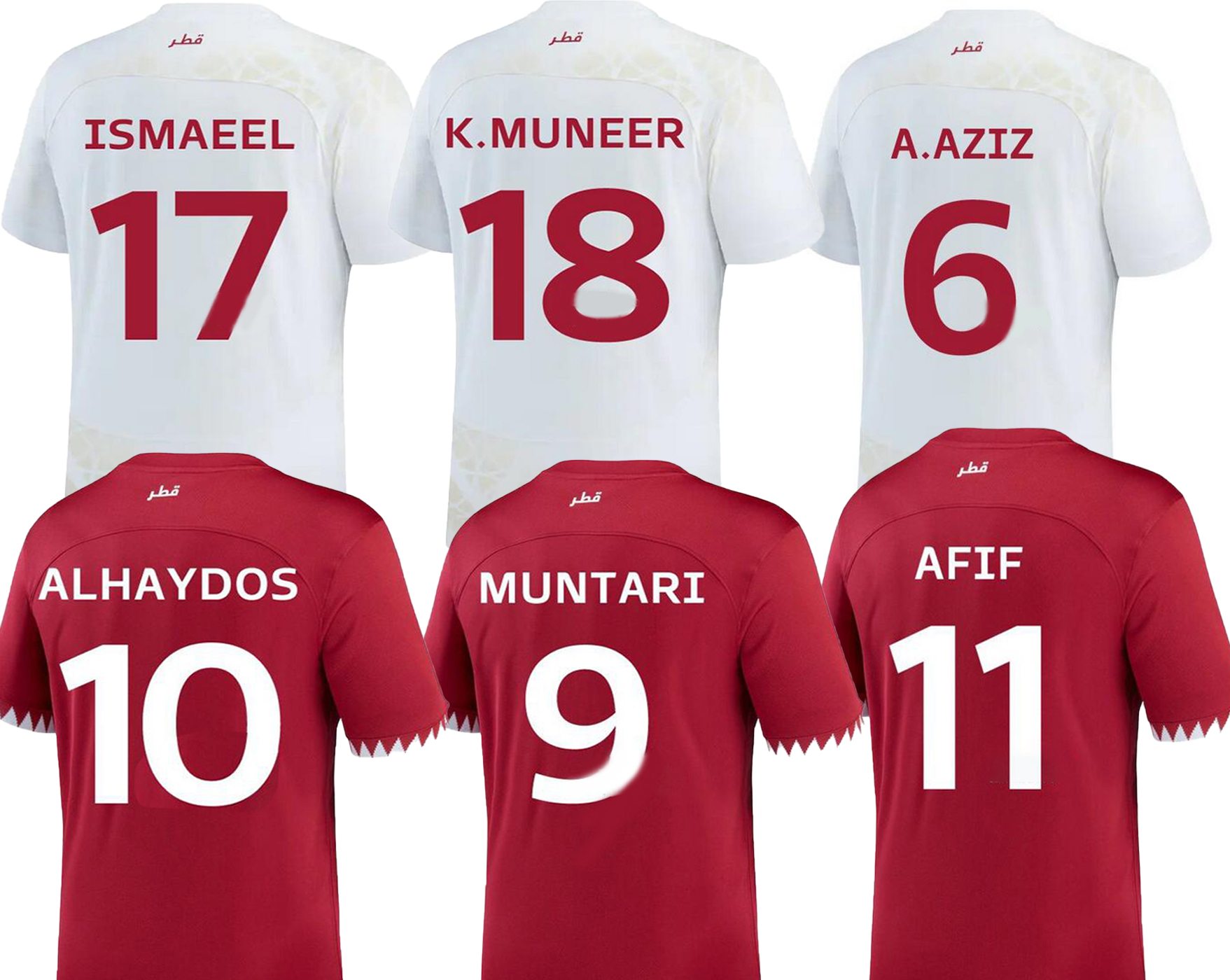 

Qatar Soccer Jerseys 2022 World Football Shirt 22-23 National Team Mens kids Women Thai Quality Jersey ALHAYDOS 10 MUNTARI 9 ALAAELDIN 7 BOUDIAF 12 AFIF 11 wear, 22-23 home with patch