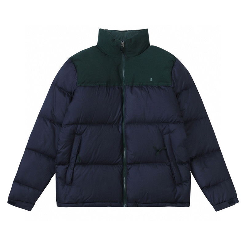 

22FW Winter Warm Zipper Bomber Down Coat Men Outdoor Windproof Casual Outwear Women Khaki Stand Collar Puff Thick Jacket, Navy blue