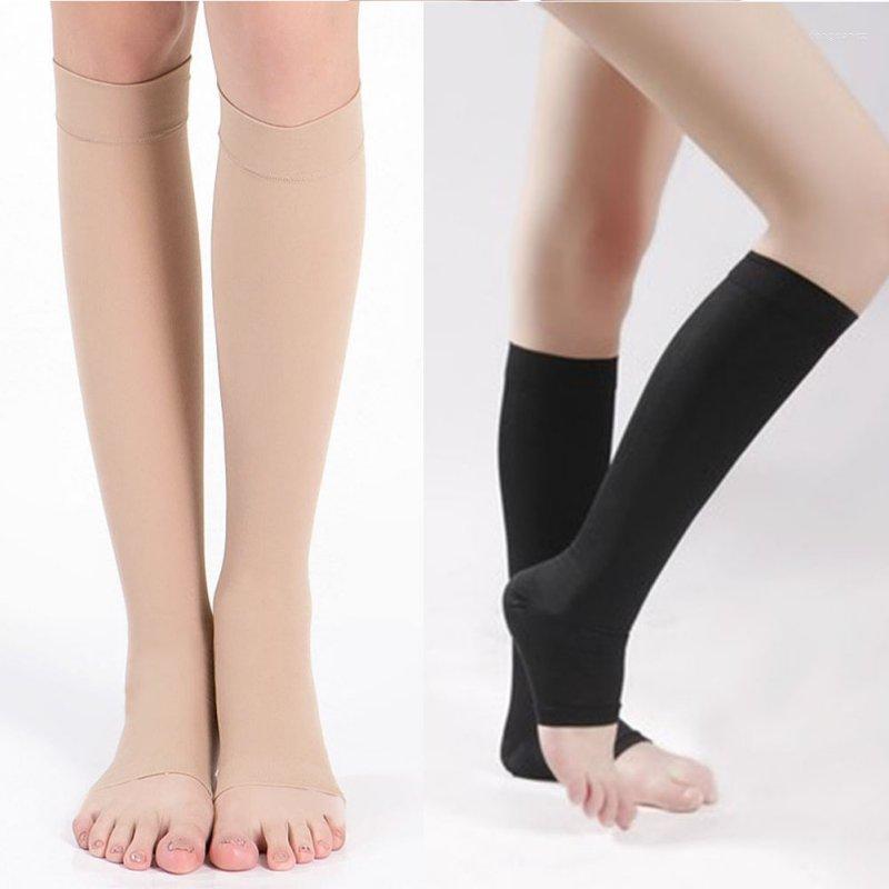 

Sports Socks Open Toe Knee-High Compression Stockings Varicose Veins Stocking Brace Wrap Shaping 18-21mm, Skin color