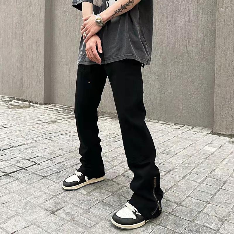 

Men's Jeans Harajuku Retro Black Ankle Zipper Straight Mens Denim Trousers Pockets Streetwear Loose Casual Pant Oversized, Q044