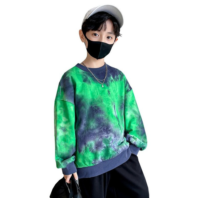 

Pullover Boys Hoodies Spring Autumn Sweatshirts Kids Fashion Clothes Tie Dye Fake Two Piece Tops Teens Long Sleeve Pullovers 4 14 Yrs 221010, Green