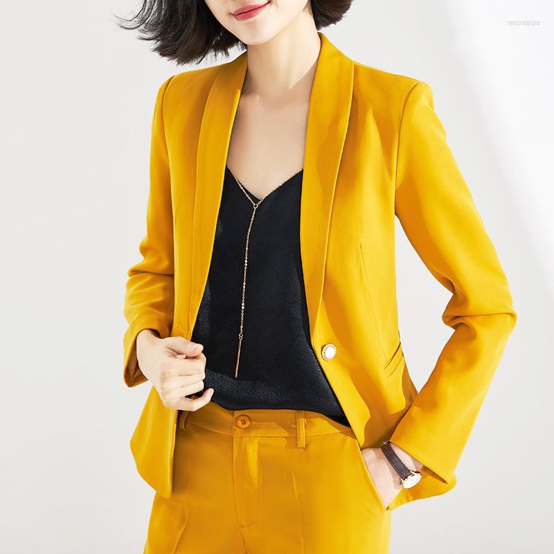 

Women' Two Piece Pants Women' Korean Spring And Autumn Long Sleeved Office Women' Work Clothes Yellow Business Suit Jacket, Yellow pants suit