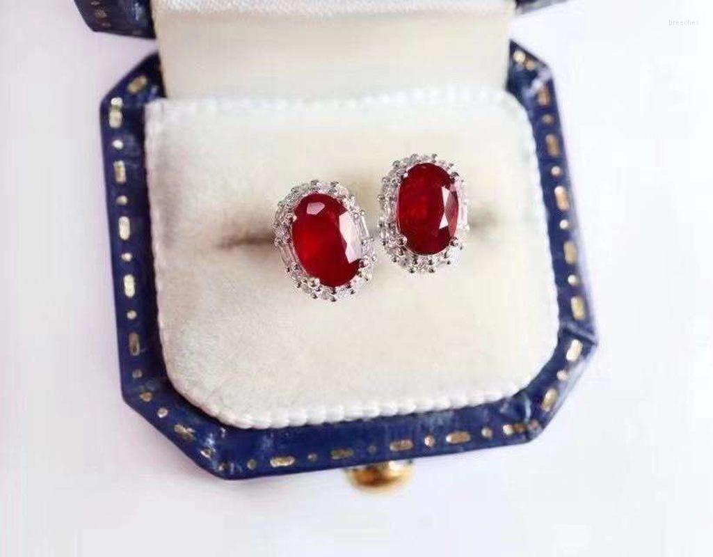 

Stud Earrings Female Party Jewelry Natural And Real Ruby Luxury Earring 925 Silver