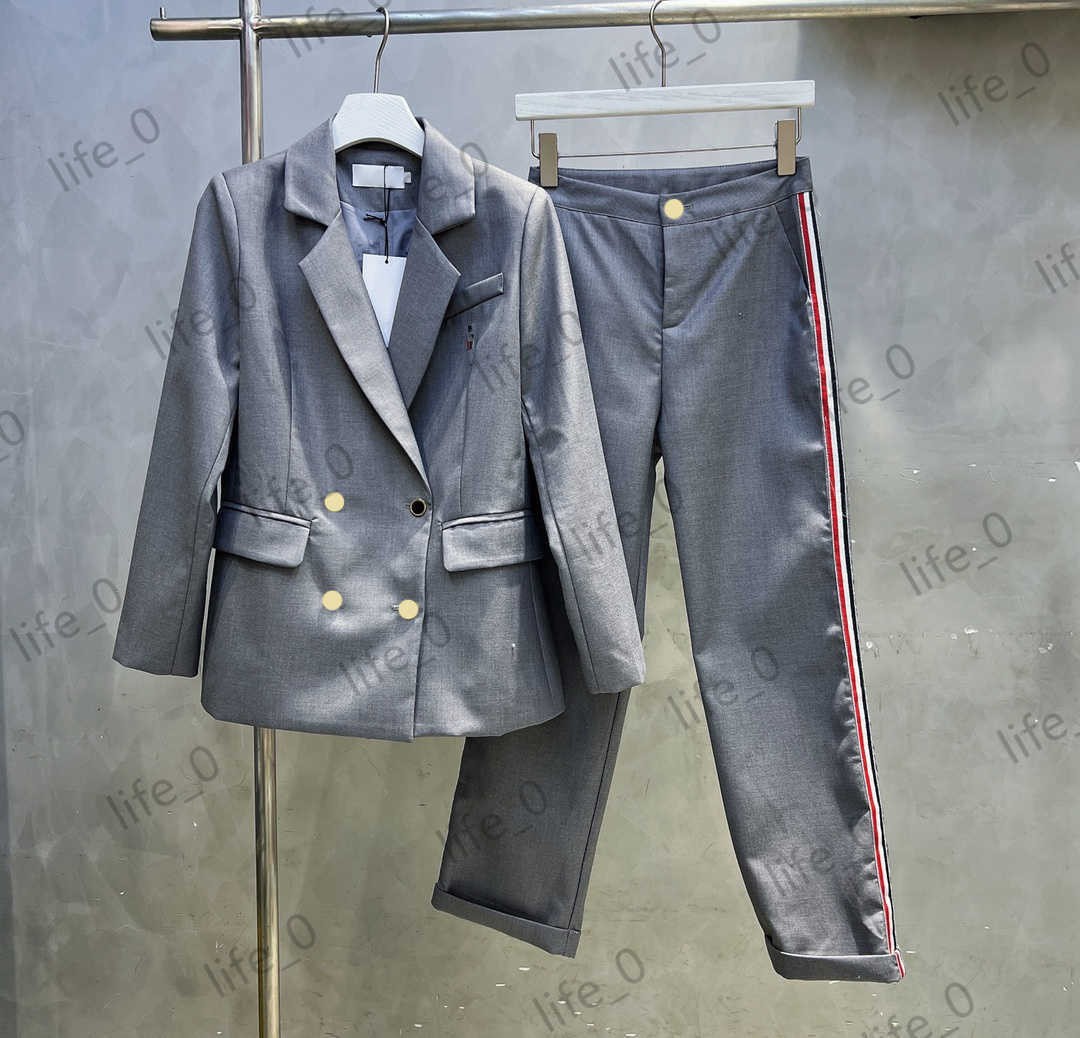 

Brand Womens Two Piece Pants Lapel Buttons Back Letter Embroidery Jackets Tops Striped Roll Bottoms Trousers Casual Sports Style Women Tracksuits, 12