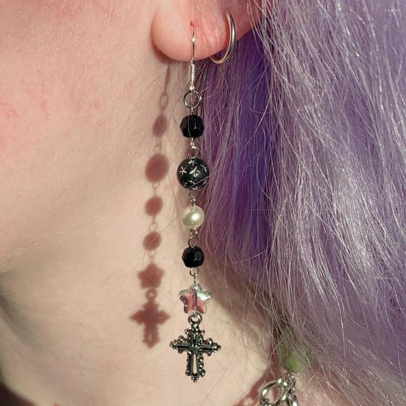 

Dangle Earrings 80s 90s 00s Vintage Style Iridescent Glass Silver-tone Cross Charms Grunge Unique Faerie Goth Fairy Teenager
