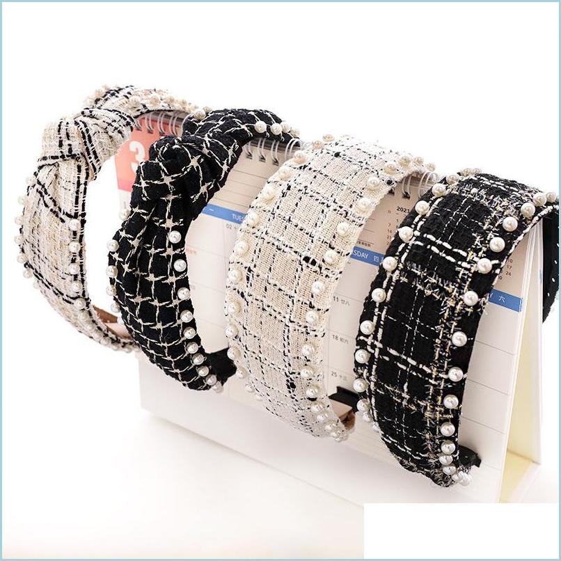 

Hair Accessories 10Pcs/Lot Wide Women Headband Elegant Plaid Hairband With Pearl Decorations For Adt Hair Accessories Top Toptrimmer Dh0Tu, 12