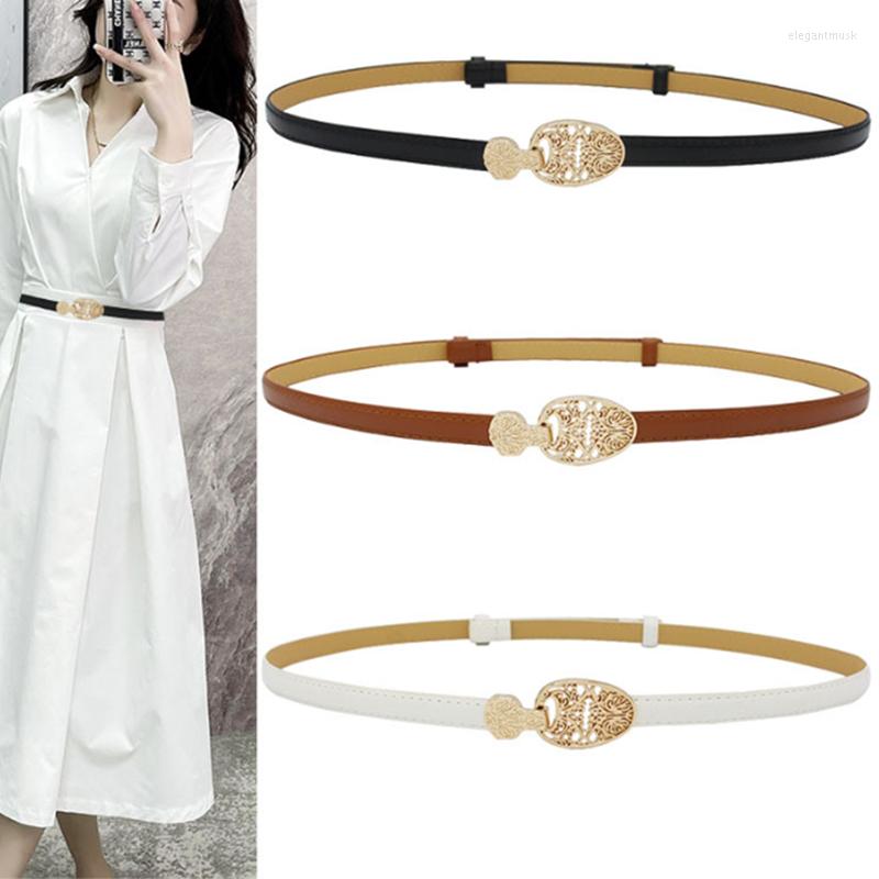 

Belts Hollow Out Carved Metal Buckle Women's Belt PU Leather Retro Solid Color Thin Waist Adjustable Wild Dress Coat Decor Strap, White