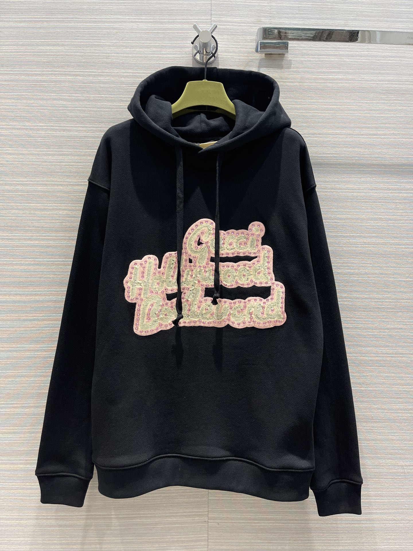 

Women' Hoodies & Sweatshirts 2022 European Designer Designed Heavy Craft Embroidery Bead Set Bead Letter Hoodie, Pink