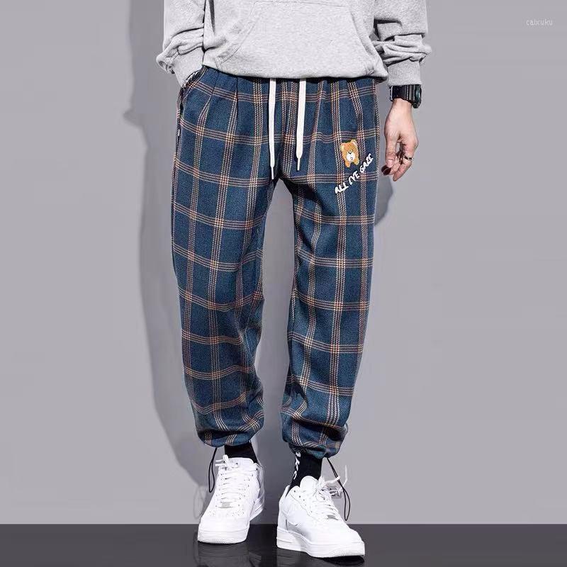 

Men's Pants Vintage Harajuku Plaid Men Streetwear Joggers Sport Sweatpants Wide Leg Ankle Length Trousers Techwear Clothes, Blue