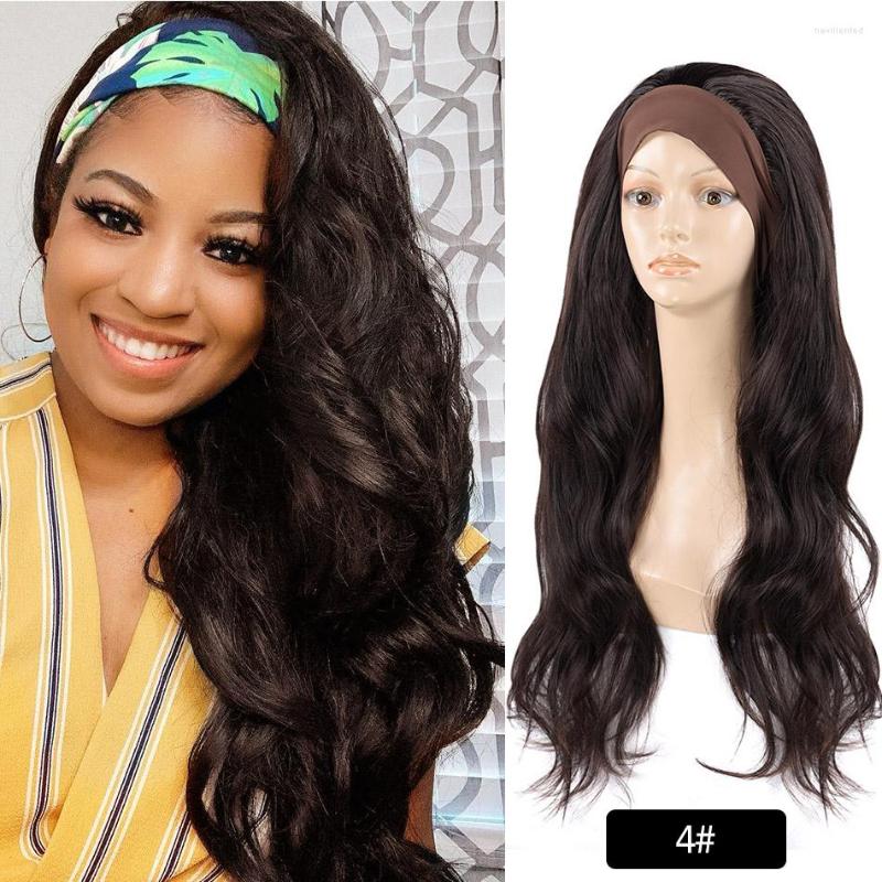 

Synthetic Wigs 28inch Body Wave Ice Headband Wig For Black Women Organic Fake Hair Loose Deep Glueless Headwraps Long, T1b-27