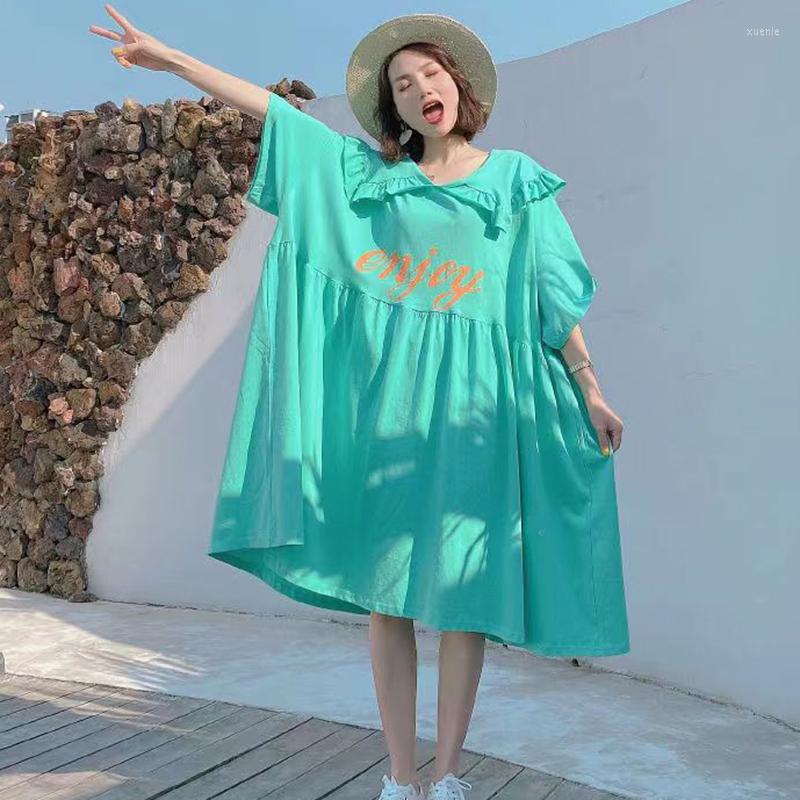 

Casual Dresses 2022 Summer Women's Dress Cute Doll Collar Medium Long T-shirt Printed Letters Loose Sweet Girl Big Swing 4XL, Black