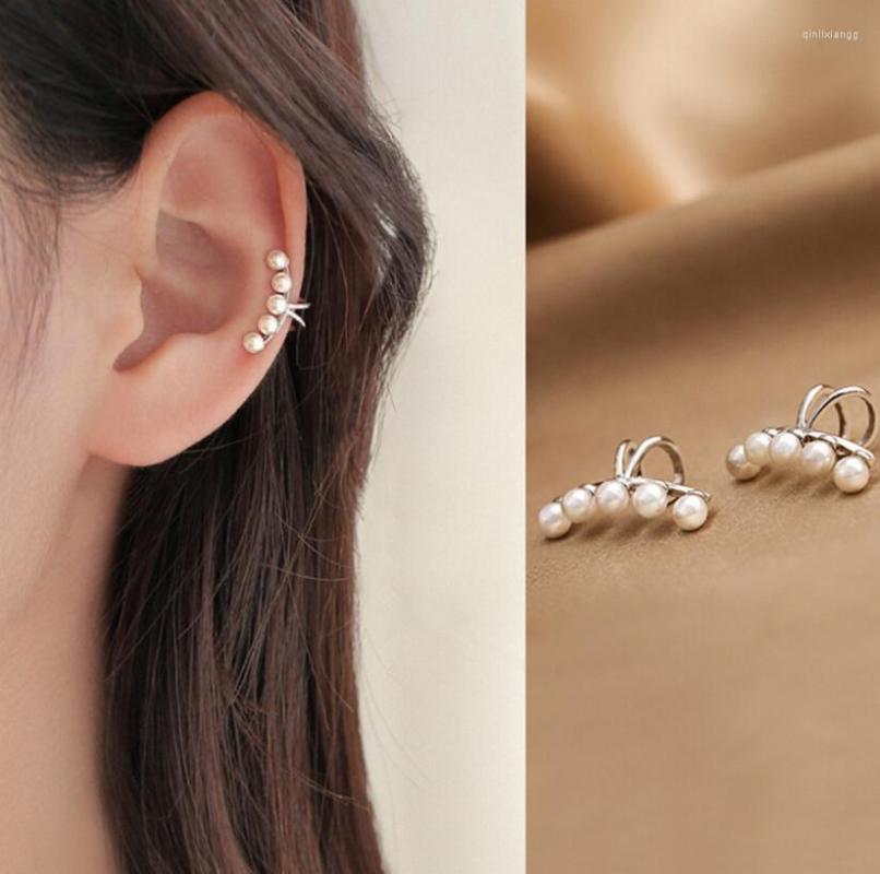 

Backs Earrings Genuine 925 Sterling Silver Pearl No Pierced Charming Ear Clip On For Women Girl Office Party Cuff Jewelry